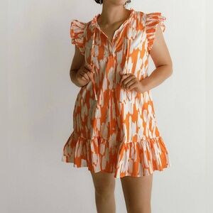 New MICHELLE MCDOWELL Abby Orange & White Ruffled Baby Doll Mini Dress Size XXL